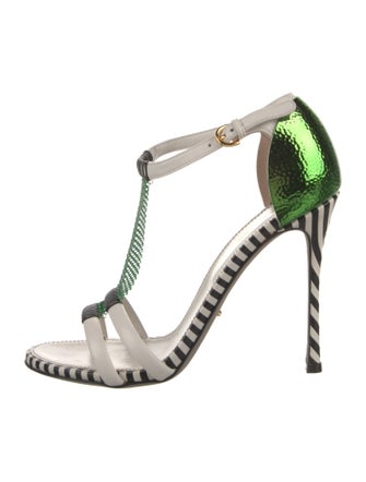 Sergio Rossi Leather Printed T-Strap Sandals