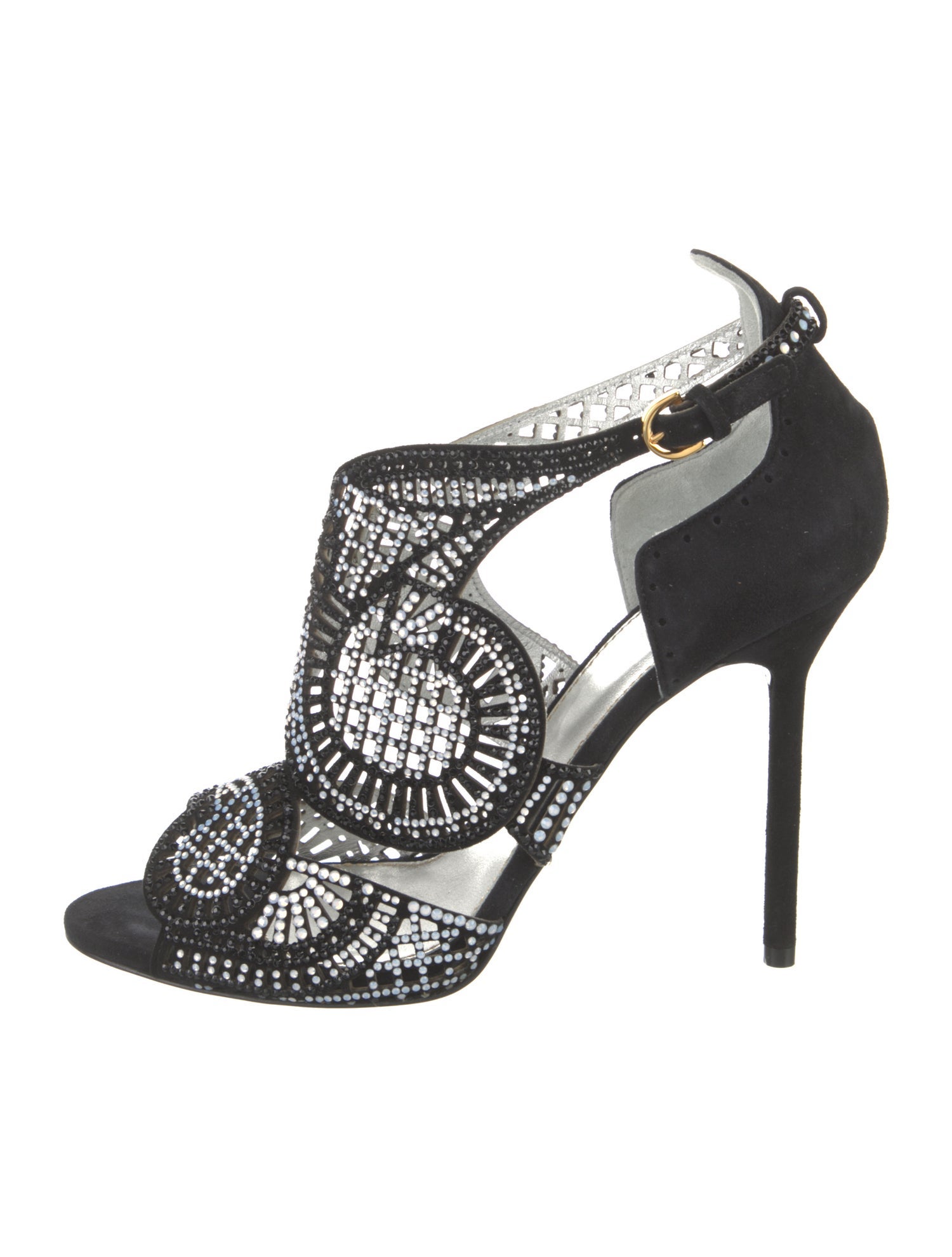 Sergio Rossi Suede Crystal Embellishments Sandals