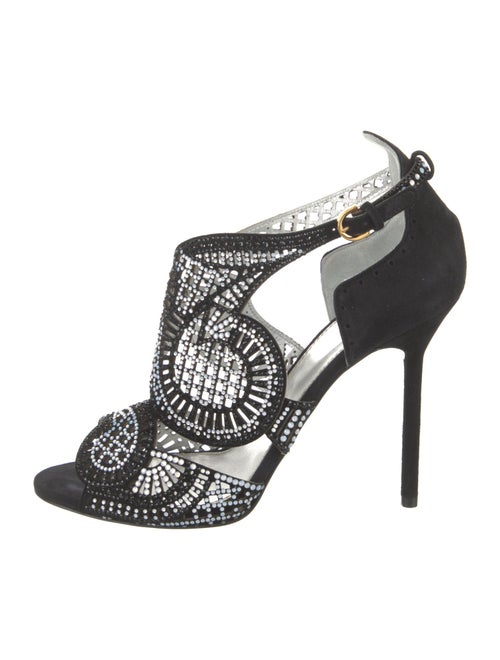 Sergio Rossi Suede Crystal Embellishments Sandals