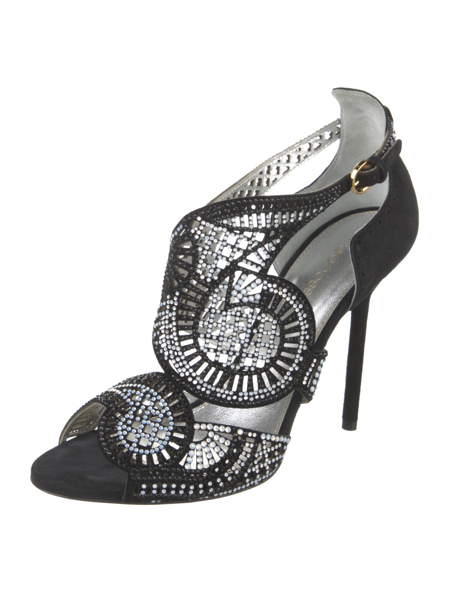 Sergio Rossi Suede Crystal Embellishments Sandals
