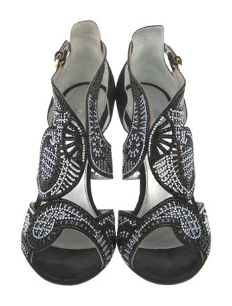 Sergio Rossi Suede Crystal Embellishments Sandals