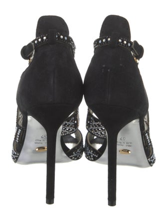 Sergio Rossi Suede Crystal Embellishments Sandals