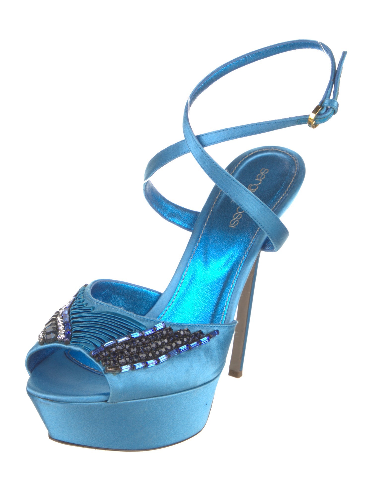 Sergio Rossi Satin Crystal Embellishments Mules