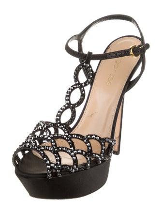 Sergio Rossi Satin Crystal Embellishments T-Strap Sandals