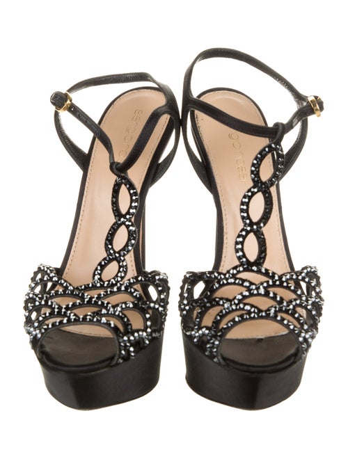 Sergio Rossi Satin Crystal Embellishments T-Strap Sandals