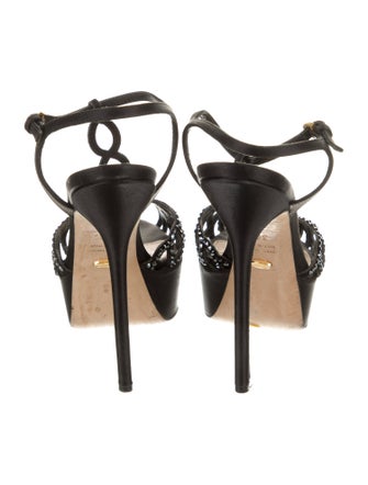 Sergio Rossi Satin Crystal Embellishments T-Strap Sandals