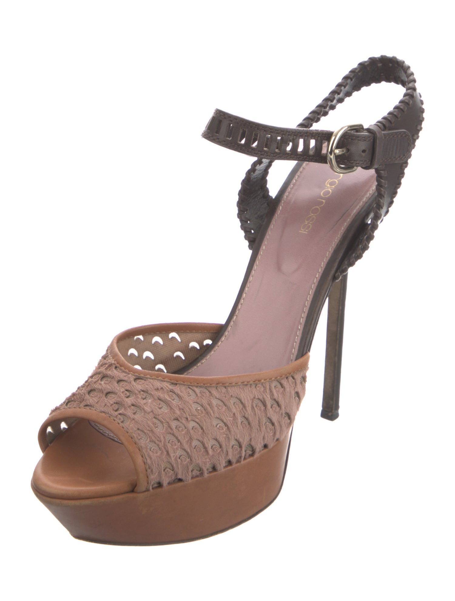 Sergio Rossi Leather Mesh Accents Slingback Sandals