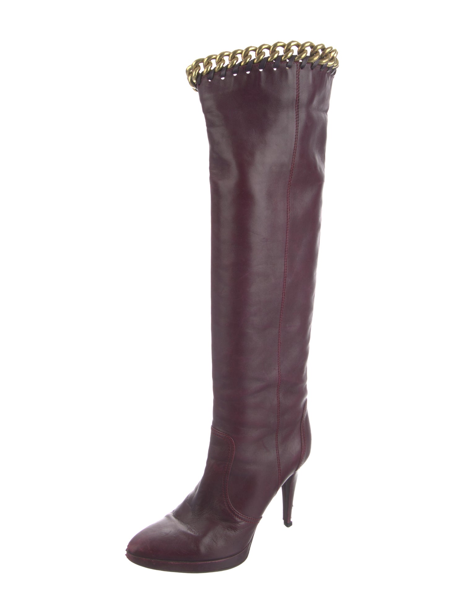 Sergio Rossi Leather Chain-Link Accents Boots