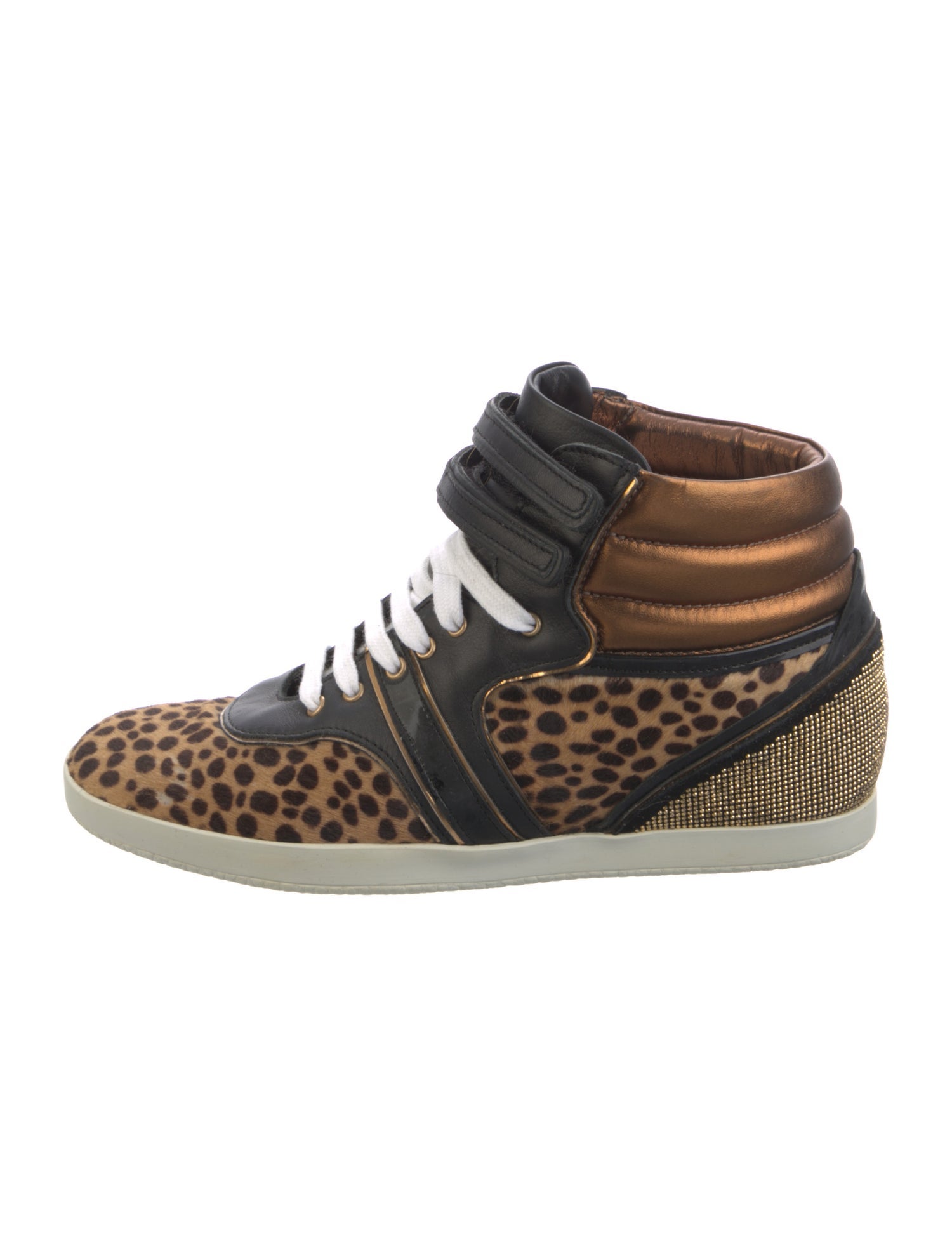 Sergio Rossi Leather Animal Print Wedge Sneakers