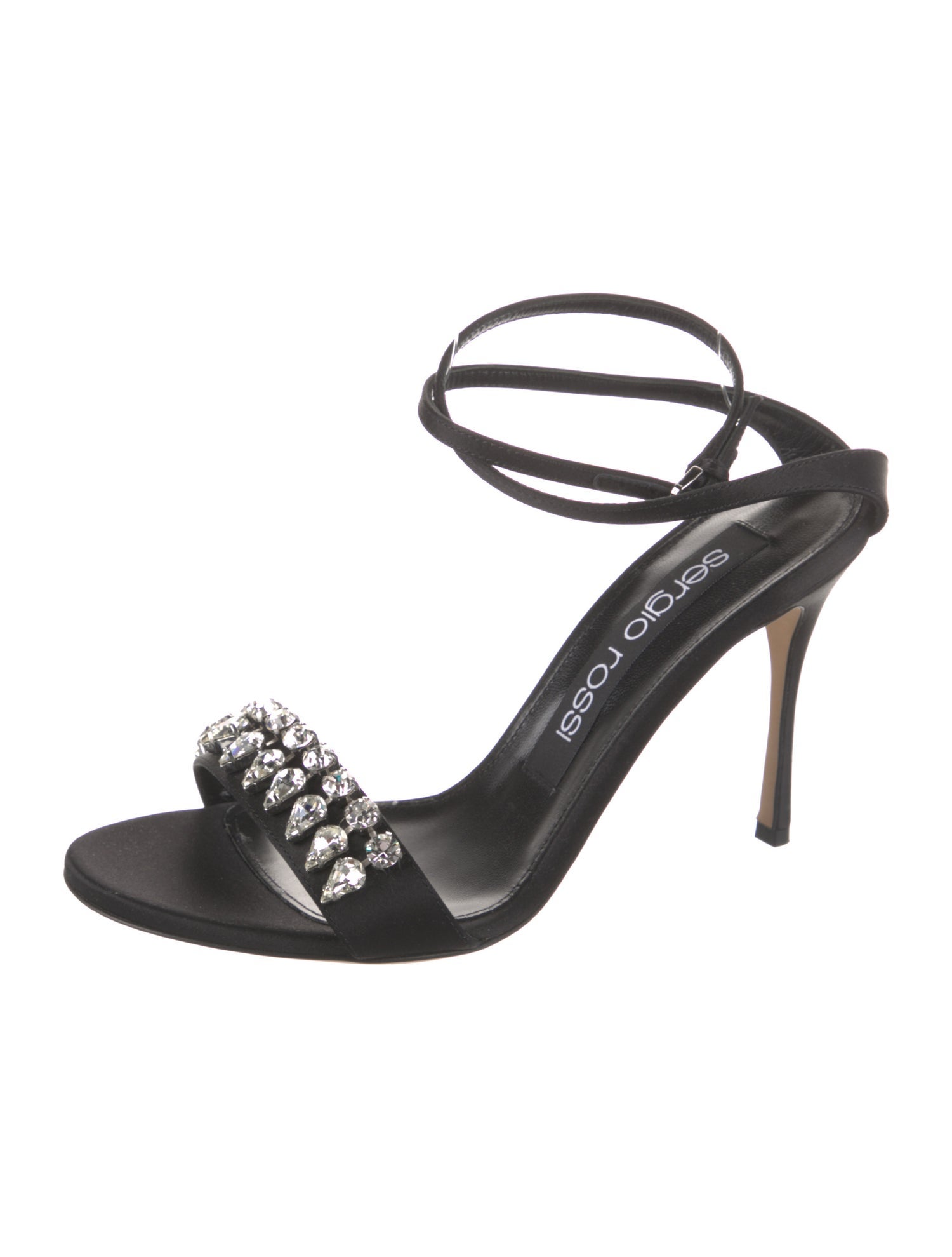 Sergio Rossi Leather Crystal Embellishments Slingback Sandals