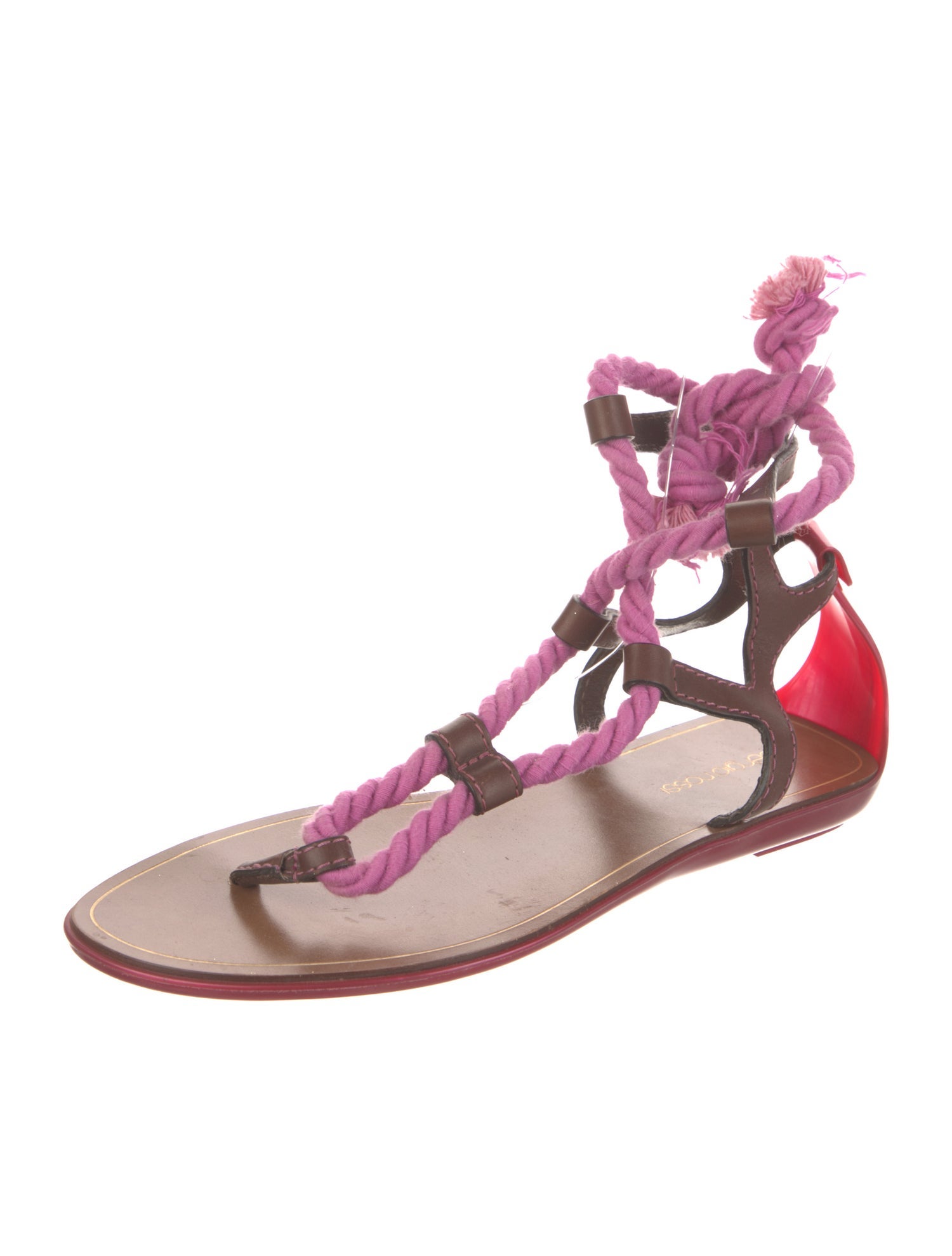 Sergio Rossi Leather Colorblock Pattern Gladiator Sandals