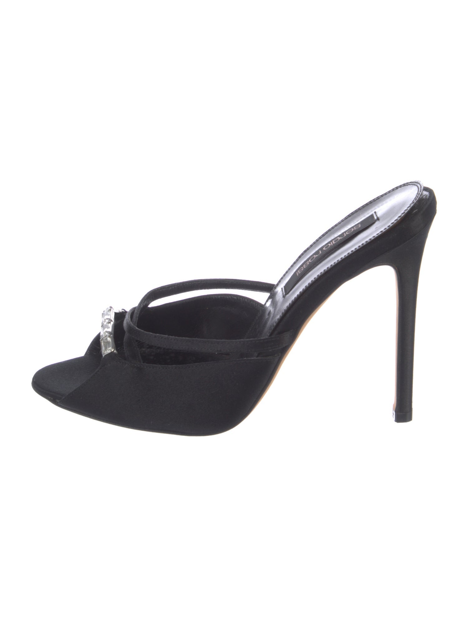 Sergio Rossi Satin Crystal Embellishments Slides