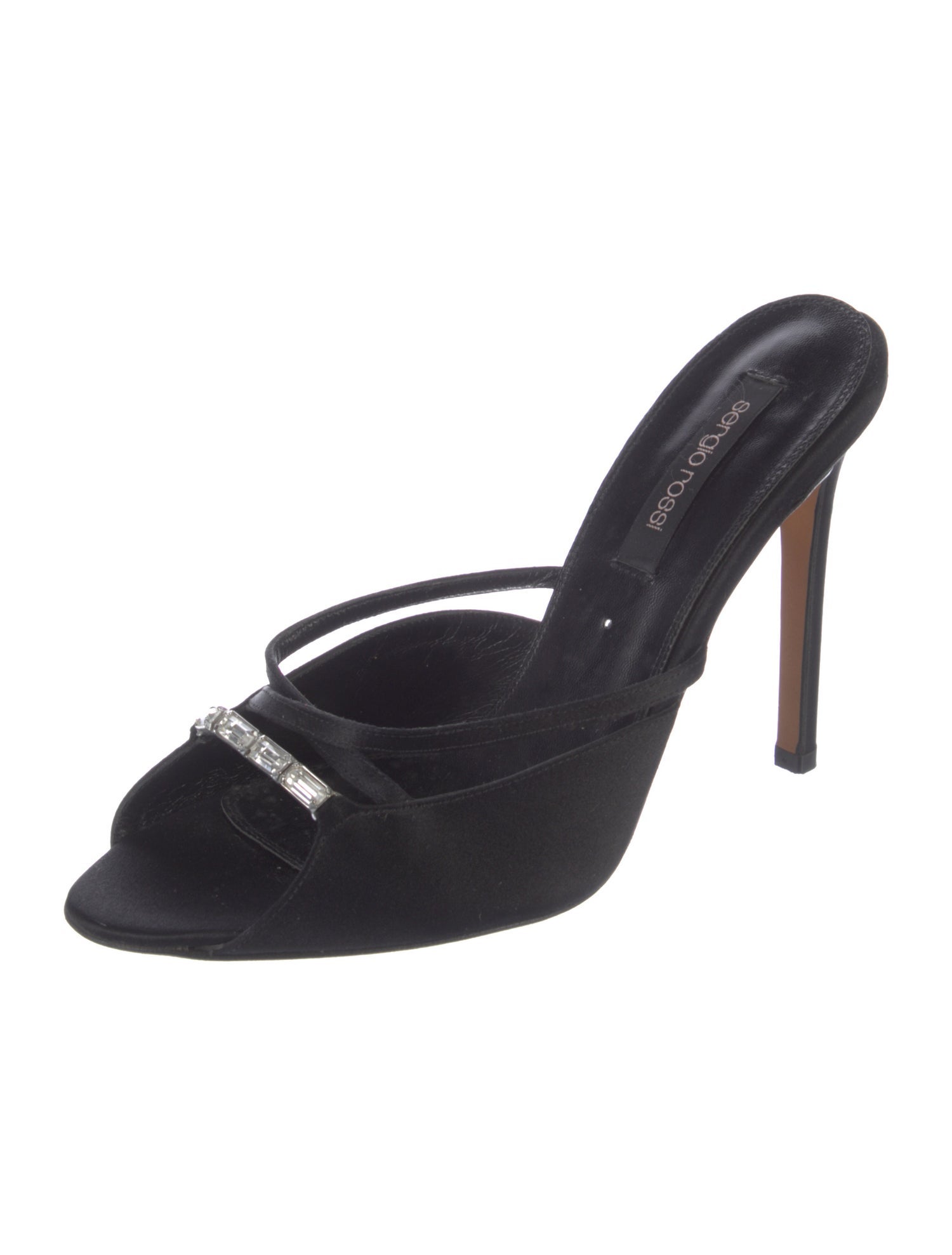 Sergio Rossi Satin Crystal Embellishments Slides