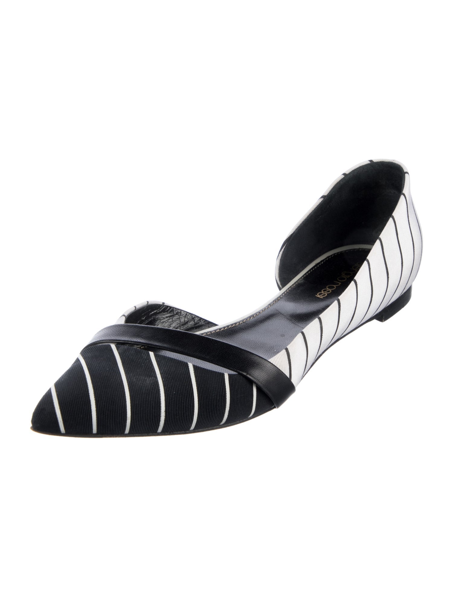 Sergio Rossi Striped Leather Trim Embellishment Flats
