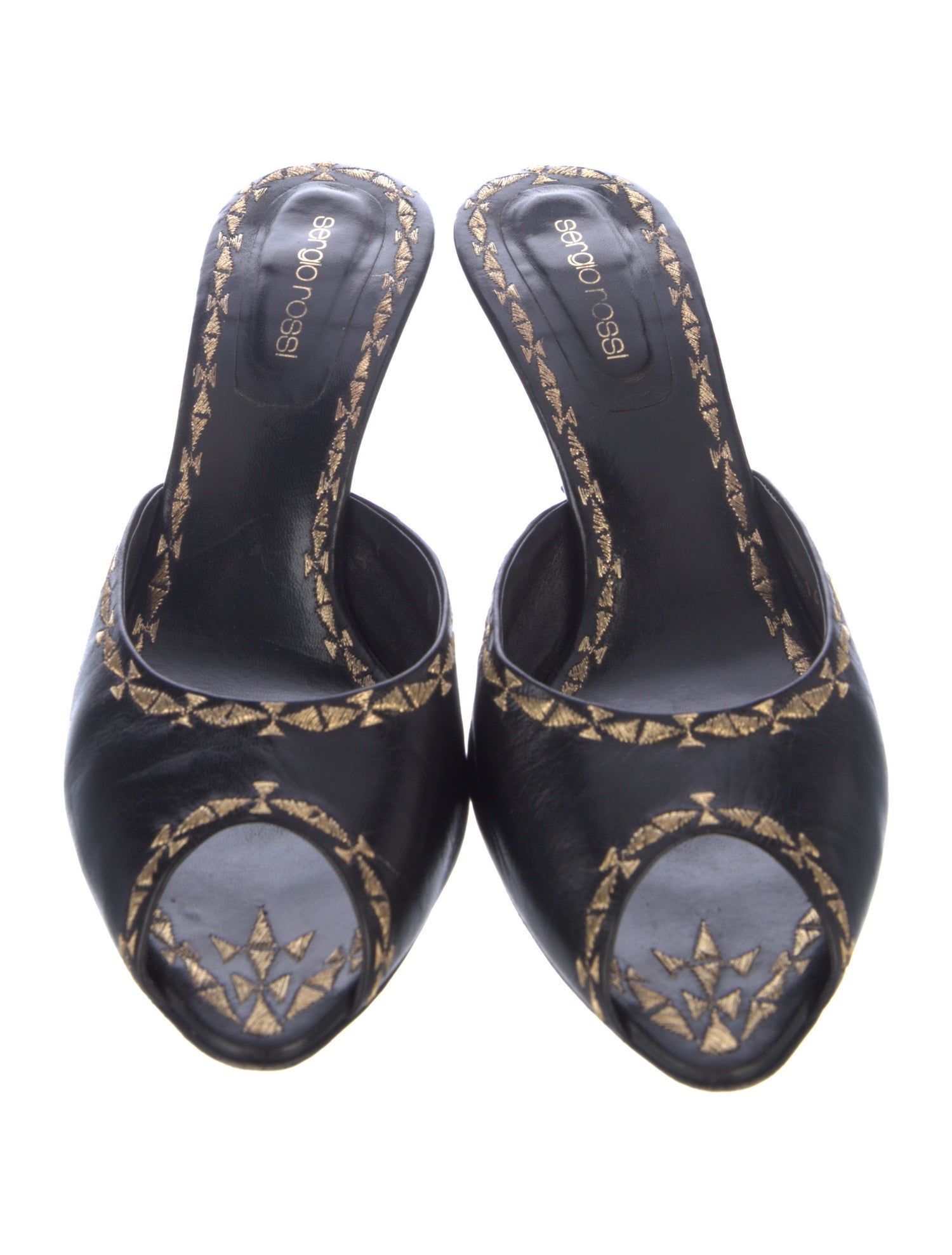Sergio Rossi Leather Patterned Mules - Blue Pumps, Shoes