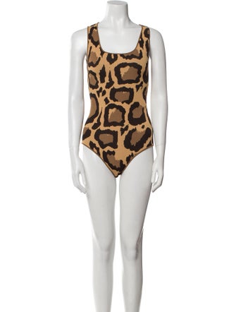 Sergio Hudson Animal Print Square Neckline Bodysuit