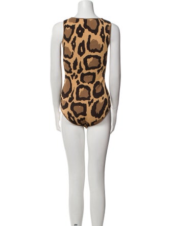 Sergio Hudson Animal Print Square Neckline Bodysuit