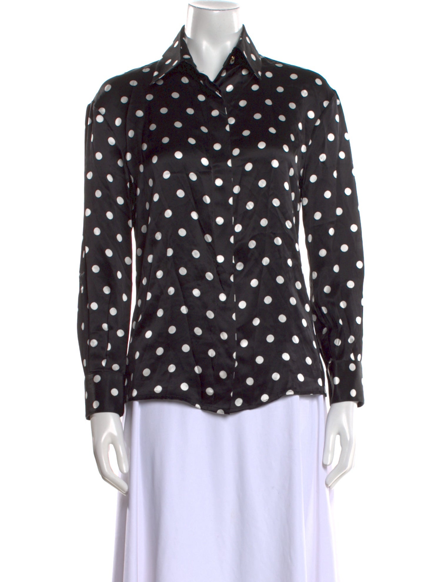 Sergio Hudson Silk Polka Dot Print Button-Up Top
