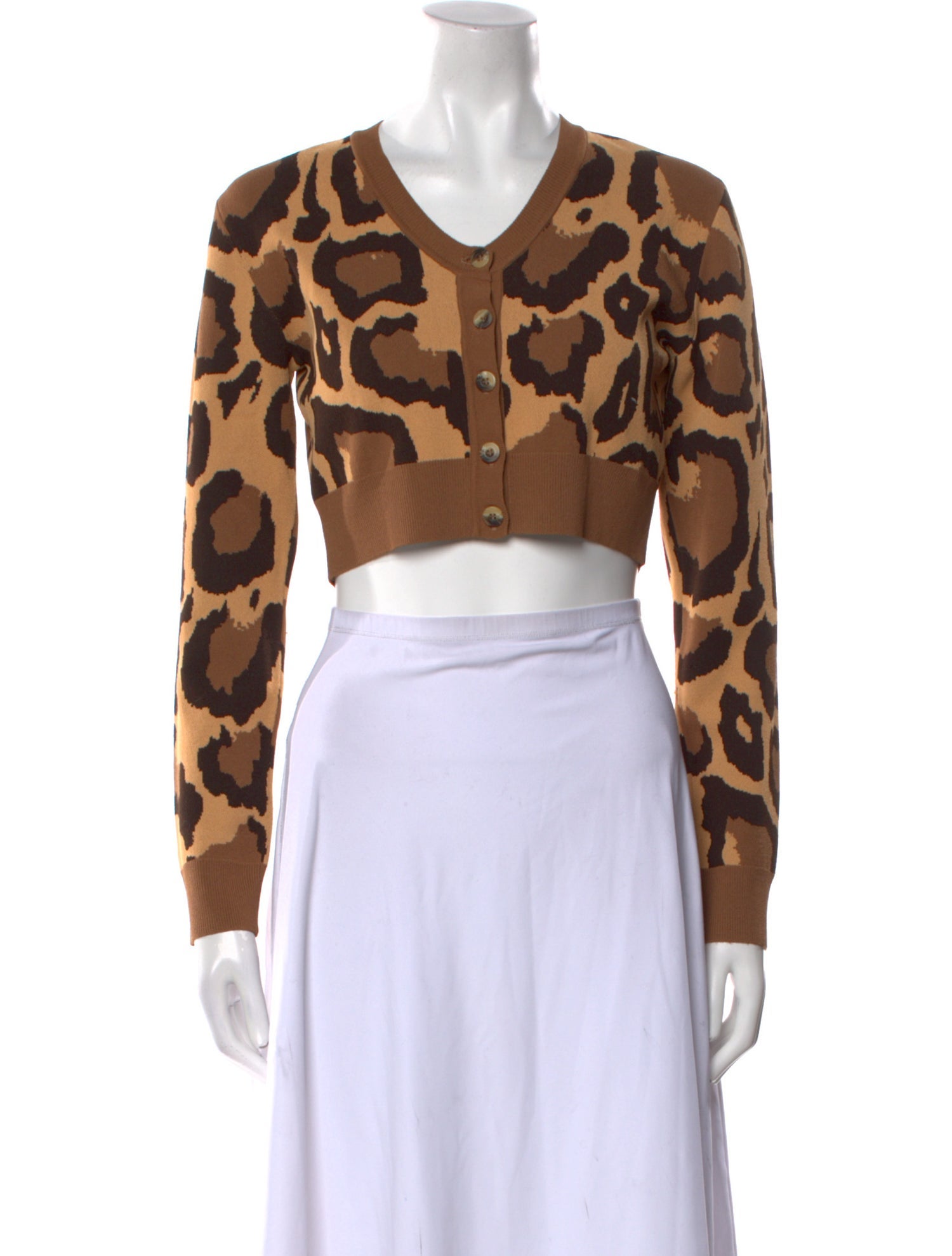 Sergio Hudson Animal Print V-Neck Sweater