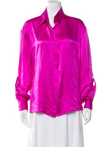 Pre-owned Sergio Hudson Silk Long Sleeve Button-up Top In Pink