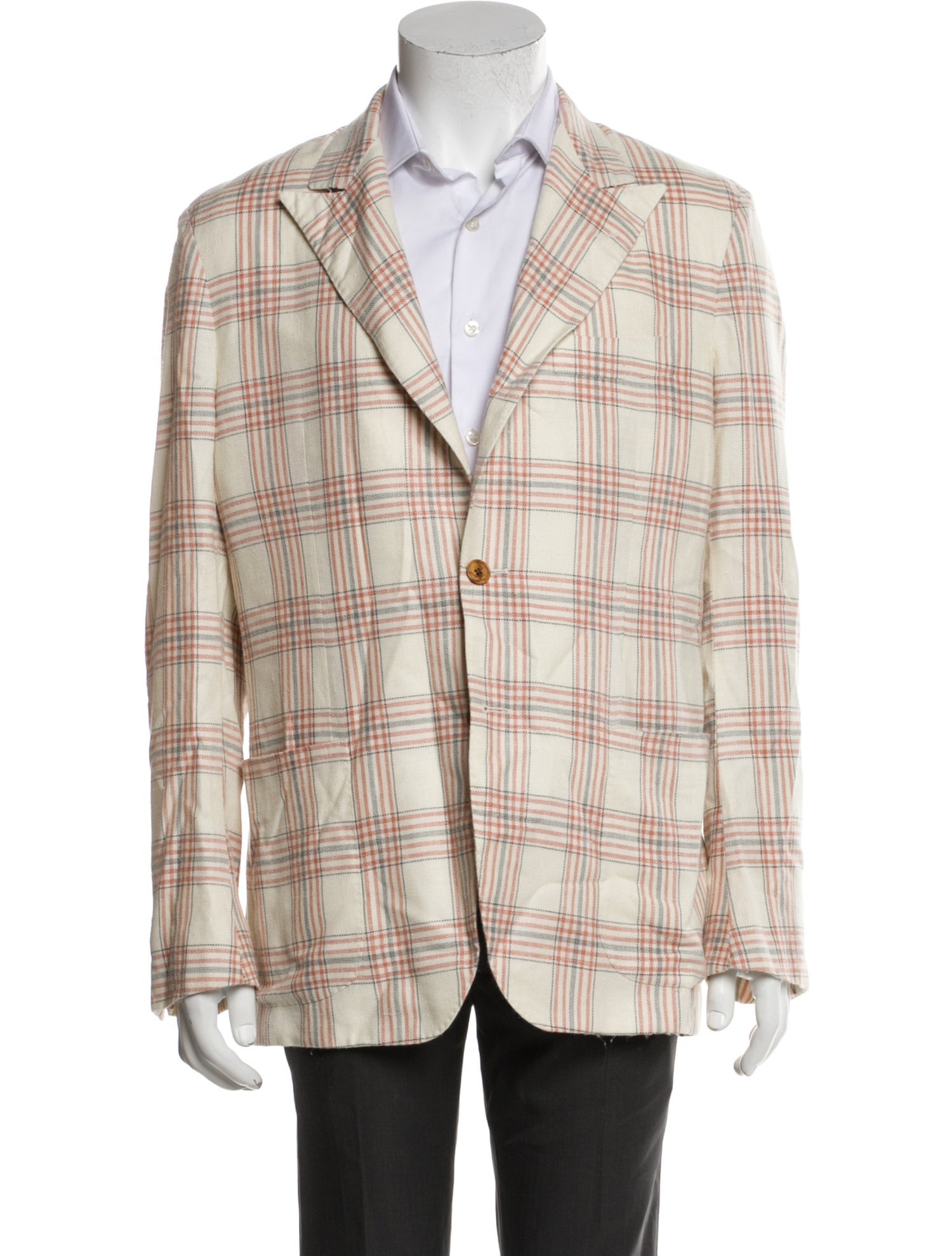 Sartorio Virgin Wool Plaid Print Peacoat