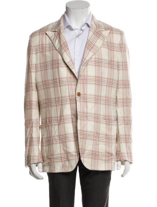 Sartorio Virgin Wool Plaid Print Peacoat