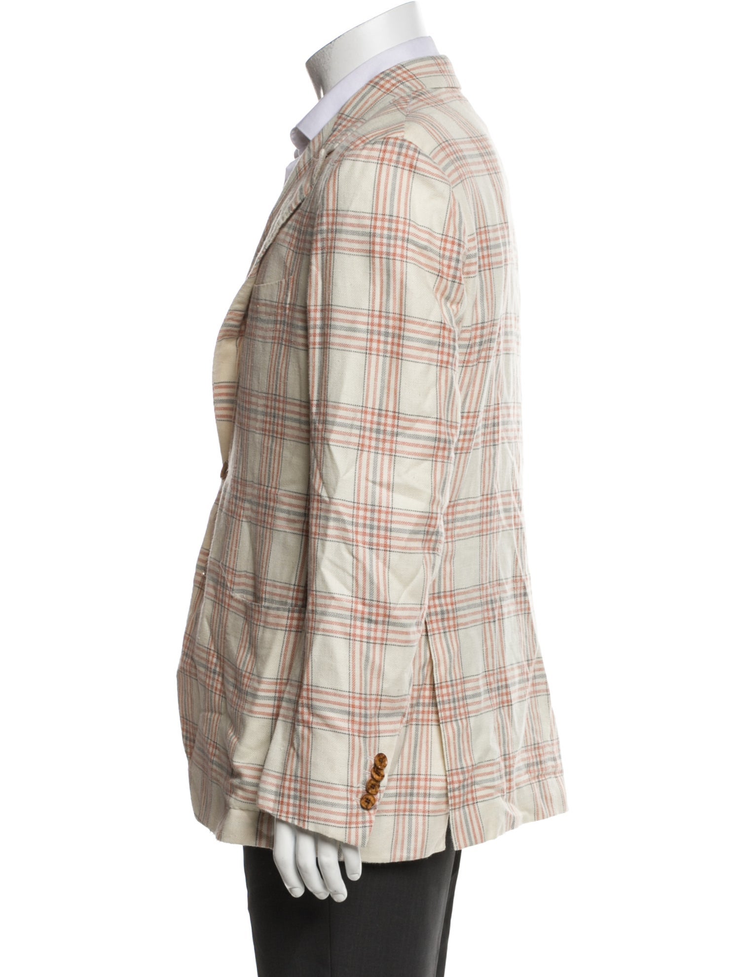 Sartorio Virgin Wool Plaid Print Peacoat