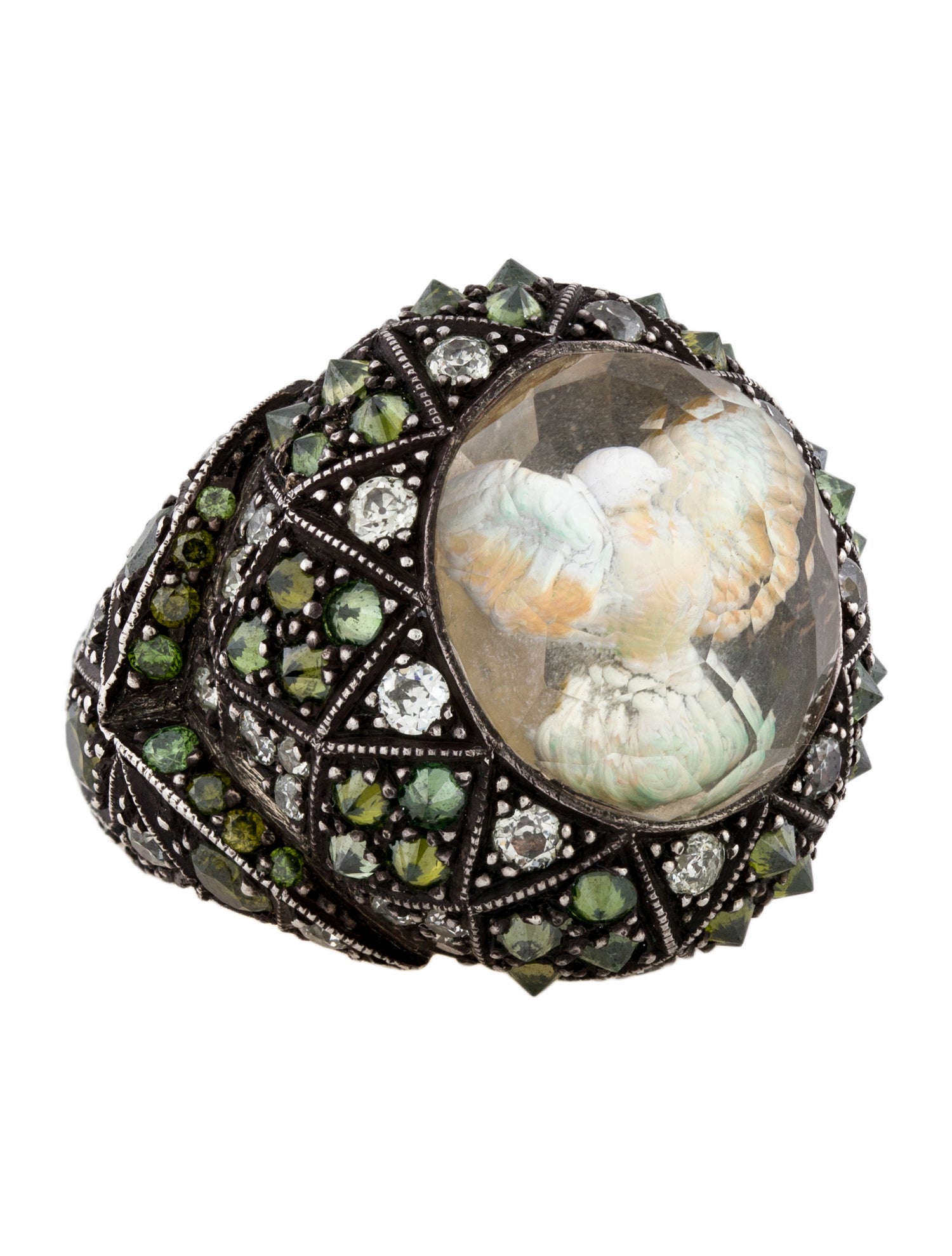 Sevan Biçakci Quartz & Diamond Carved Bird Motif Ring