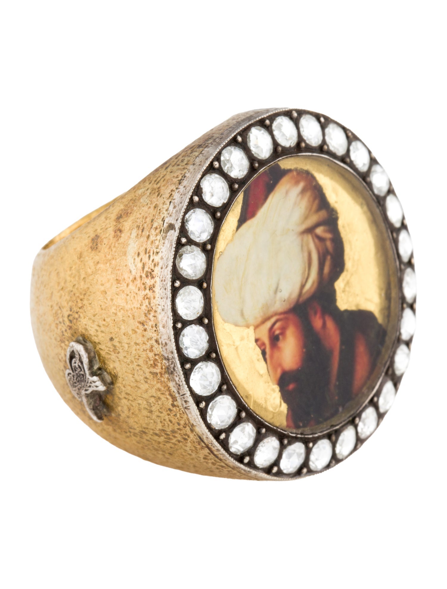Sevan Biçakci 24K Diamond Ottoman Sultan Portrait Painted Inlay Signet Ring