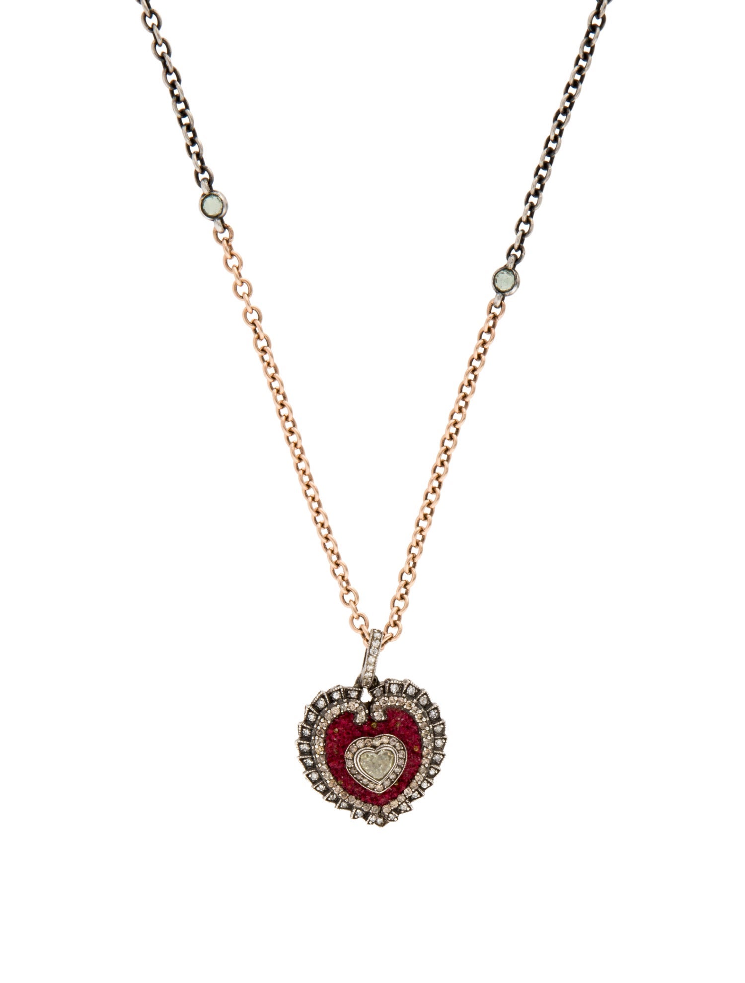 Sevan Biçakci Pearl, Green Sapphire, Diamond & Red Stone Heart Pendant Necklace