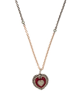 Sevan Biçakci Pearl, Green Sapphire, Diamond & Red Stone Heart Pendant Necklace