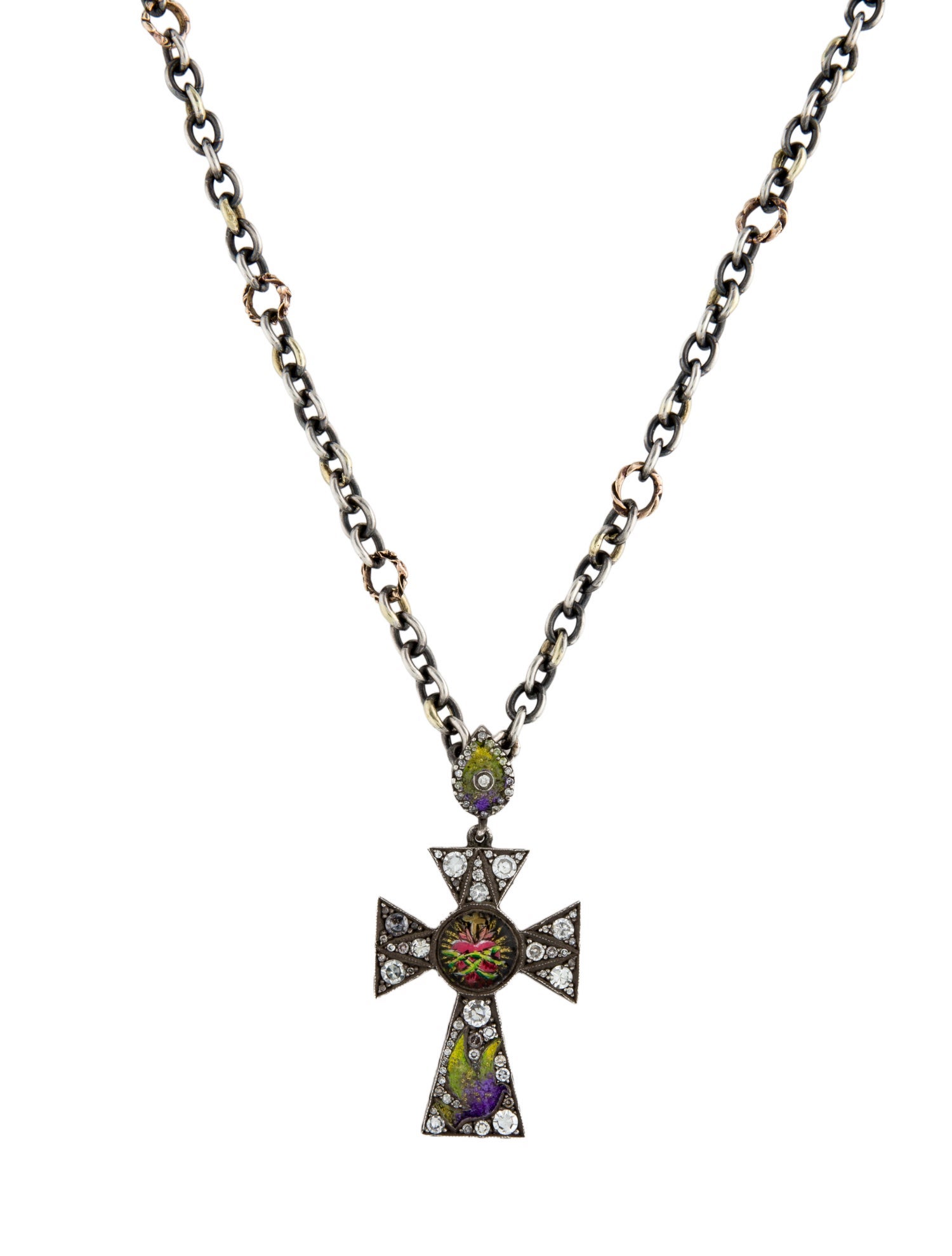 Sevan Biçakci Enamel & Diamond Sacred Heart Cross Pendant Necklace