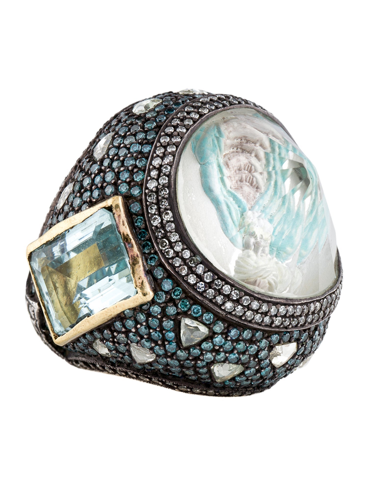Sevan Biçakci Aquamarine, Quartz & Diamond Cocktail Ring
