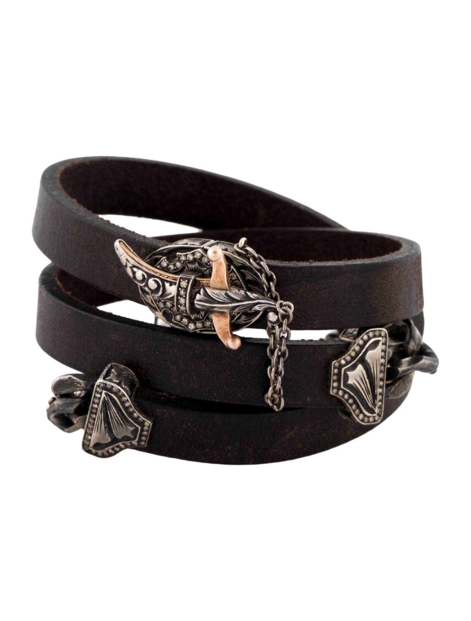 Sevan Biçakci Leather & Diamond Triple Wrap Sword Buckle Bracelet
