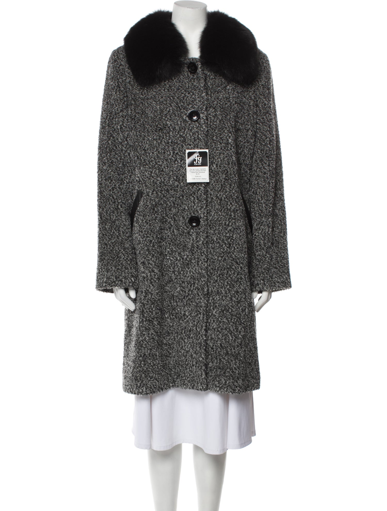Sofia Cashmere Wool Tweed Pattern Faux Fur Coat