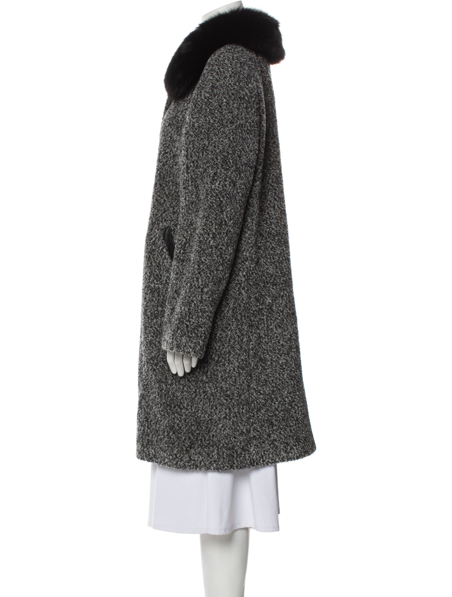 Sofia Cashmere Wool Tweed Pattern Faux Fur Coat