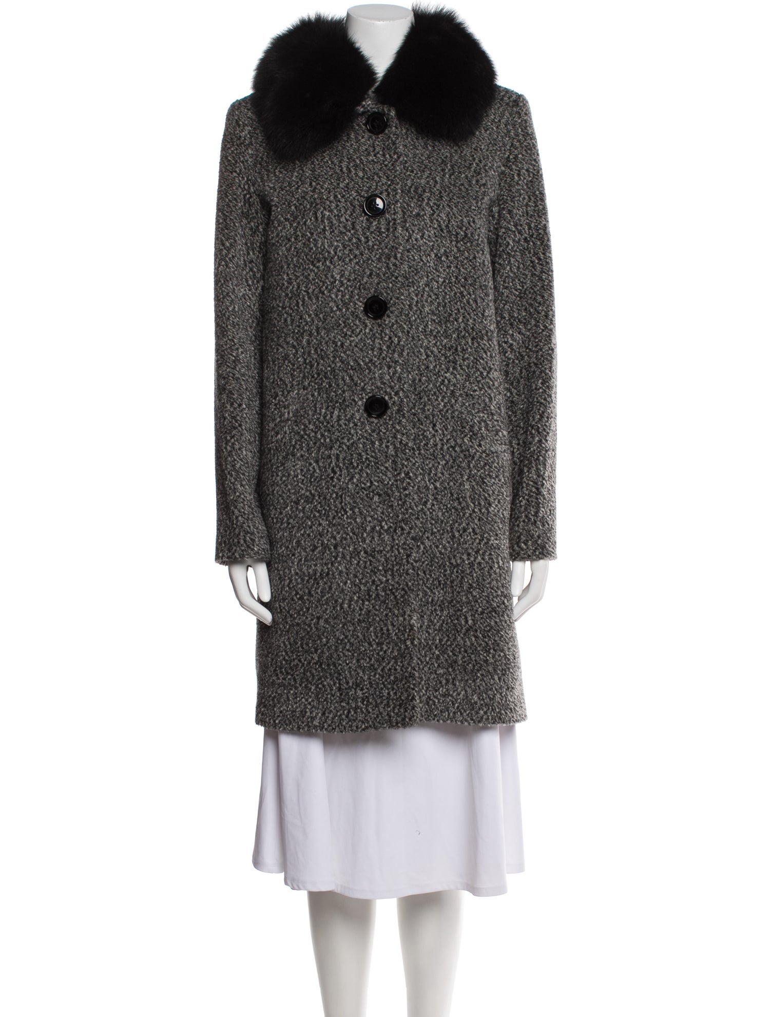 Sofia Cashmere Wool Tweed Pattern Faux Fur Coat