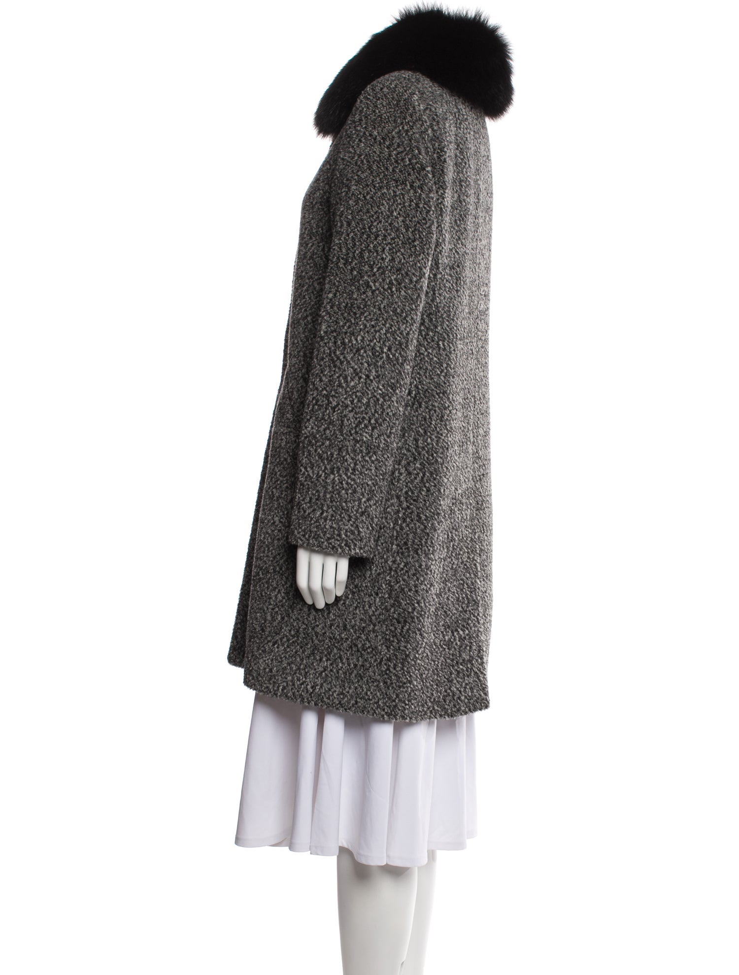 Sofia Cashmere Wool Tweed Pattern Faux Fur Coat