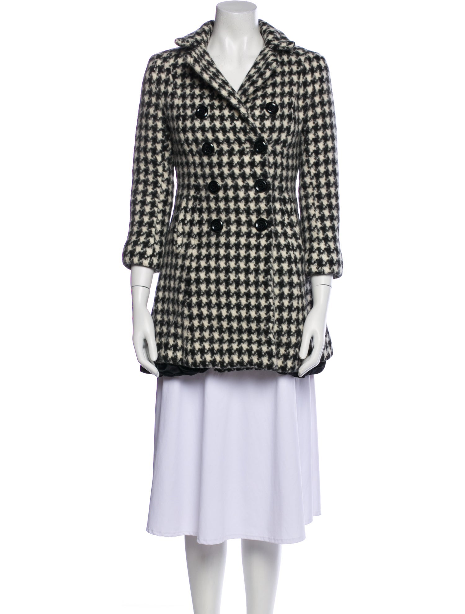 Sofia Cashmere Alpaca Houndstooth Print Coat