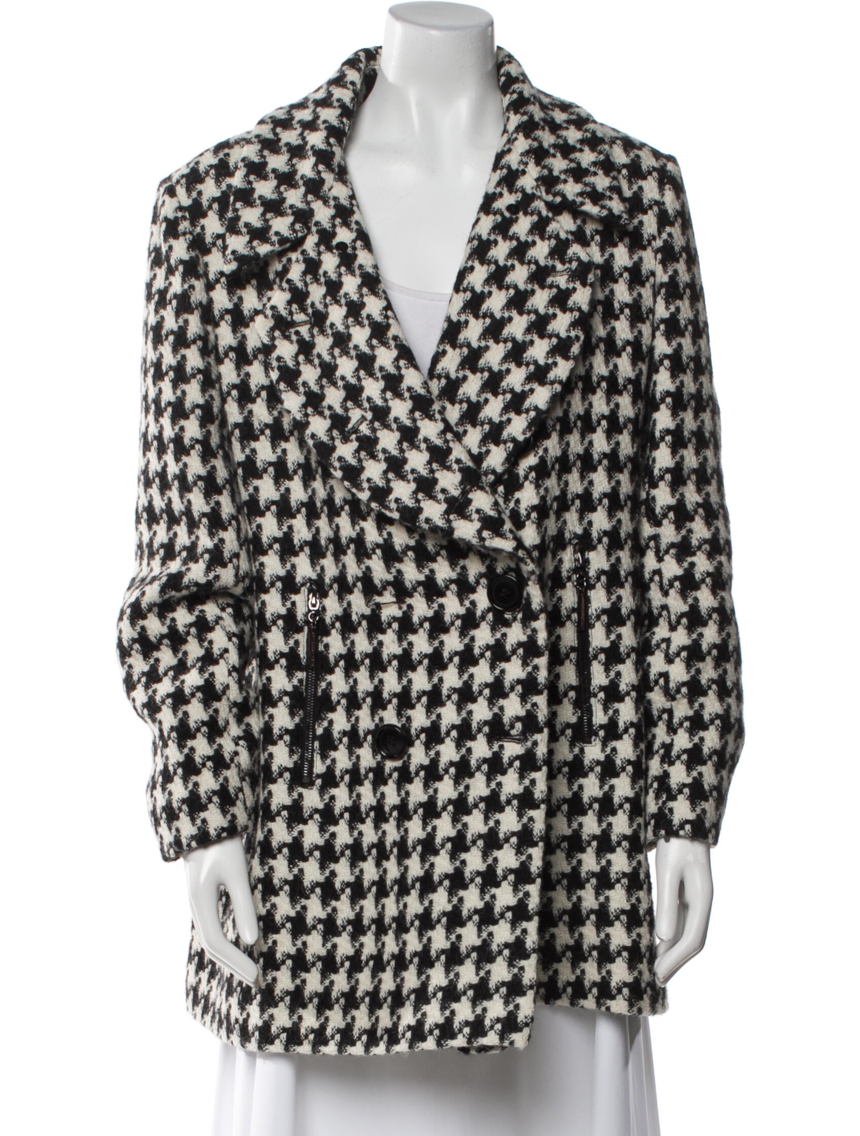 Sofia Cashmere Alpaca Houndstooth Print Peacoat