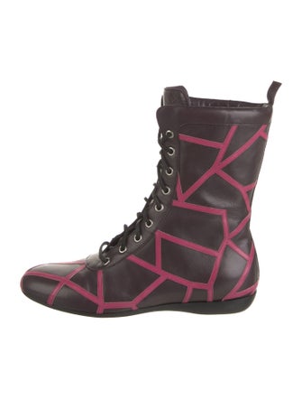 Salvatore Ferragamo x Yohji Yamamoto Leather Printed Lace-Up Boots