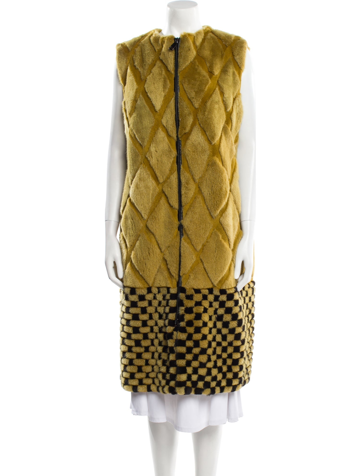 Saga Furs Mink Plaid Print Fur Coat