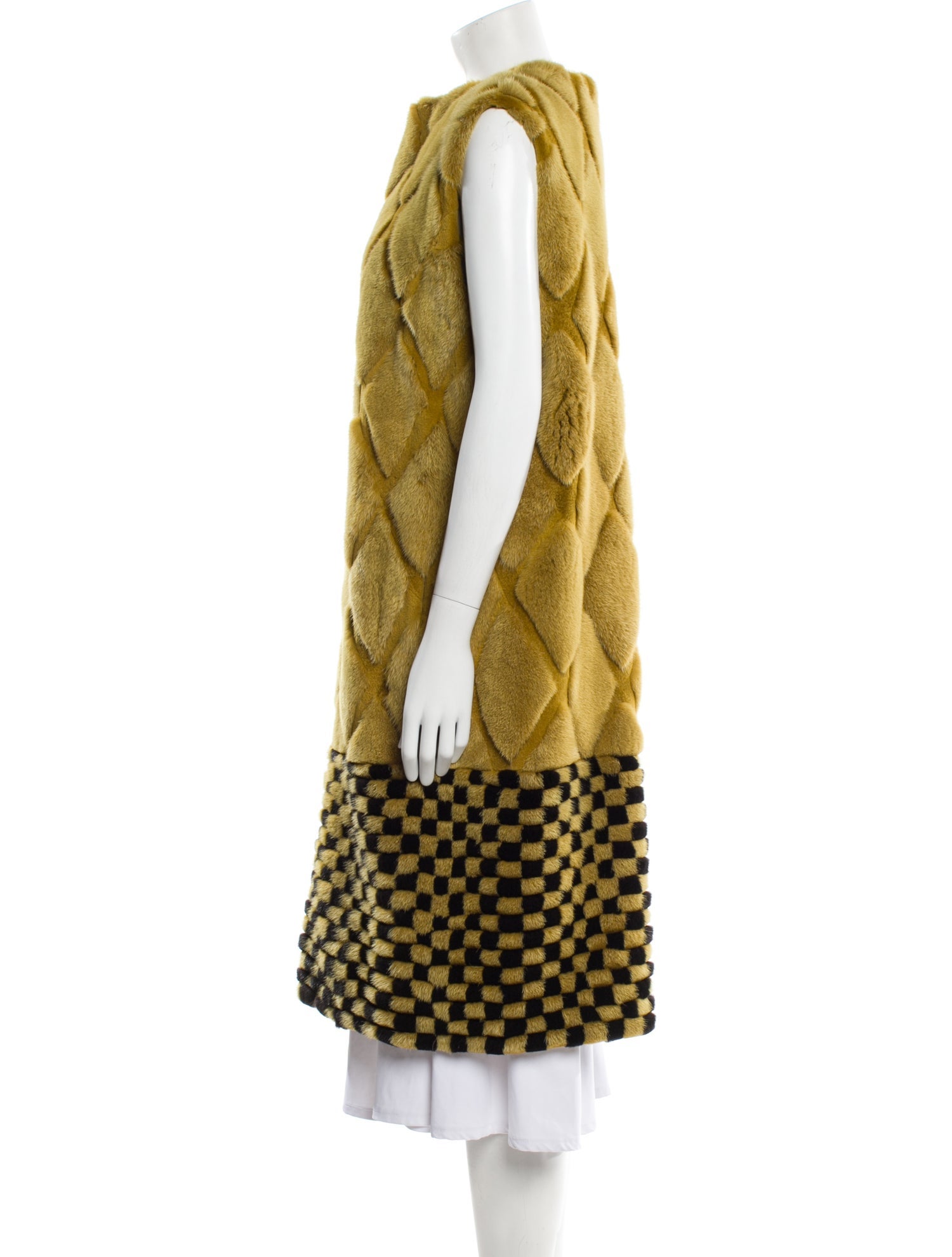 Saga Furs Mink Plaid Print Fur Coat