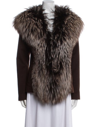 Saga Furs Cashmere Colorblock Pattern Faux Fur Jacket