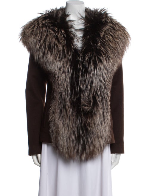 Saga Furs Cashmere Colorblock Pattern Faux Fur Jacket