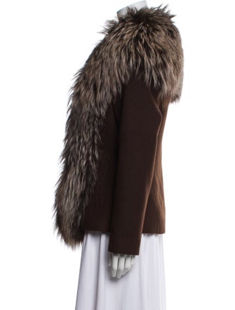 Saga Furs Cashmere Colorblock Pattern Faux Fur Jacket