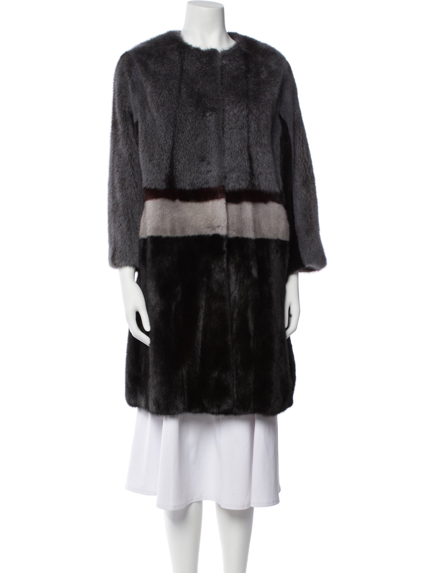Saga Furs Mink Colorblock Pattern Fur Coat