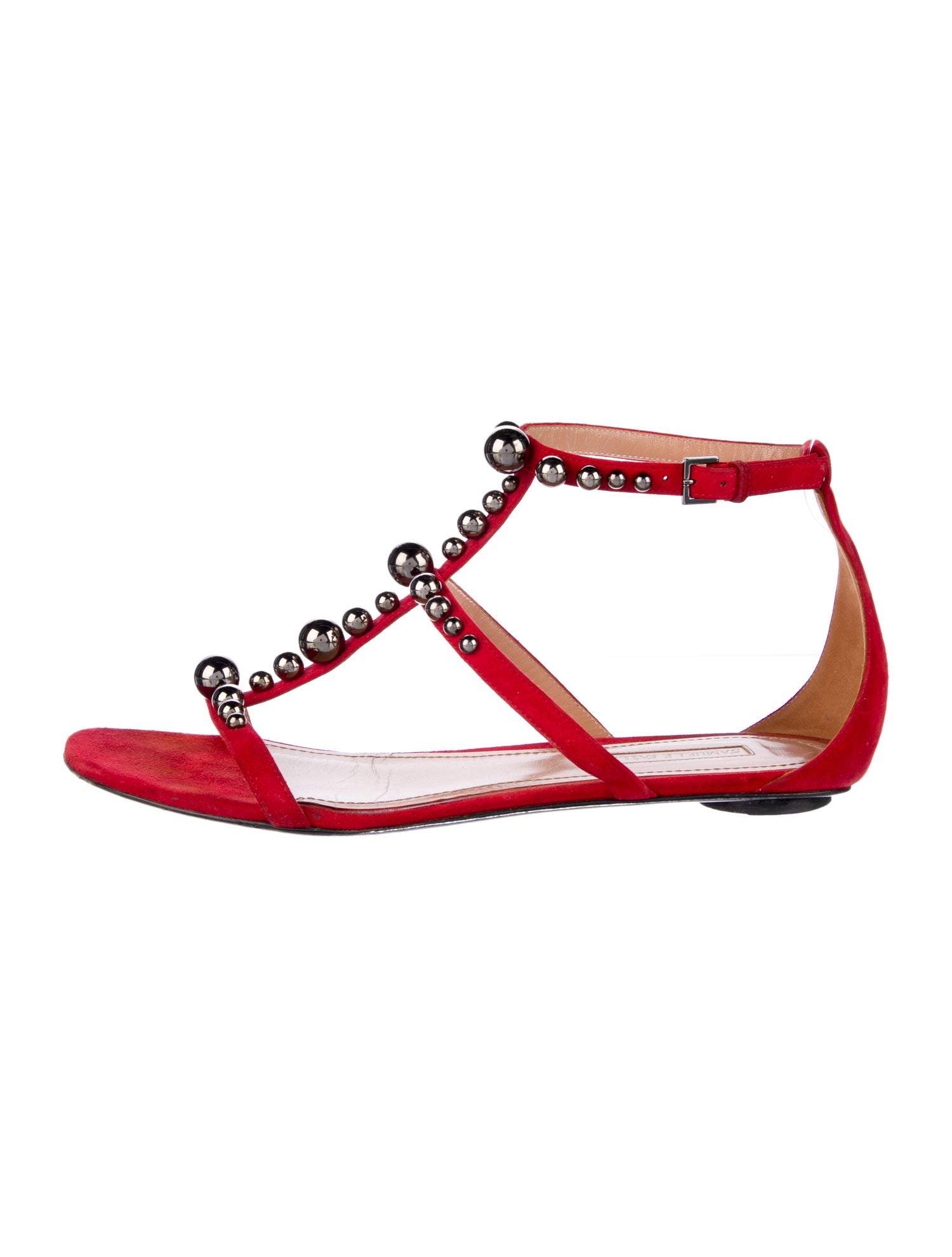 Samuele Failli Suede Studded Accents T-Strap Sandals