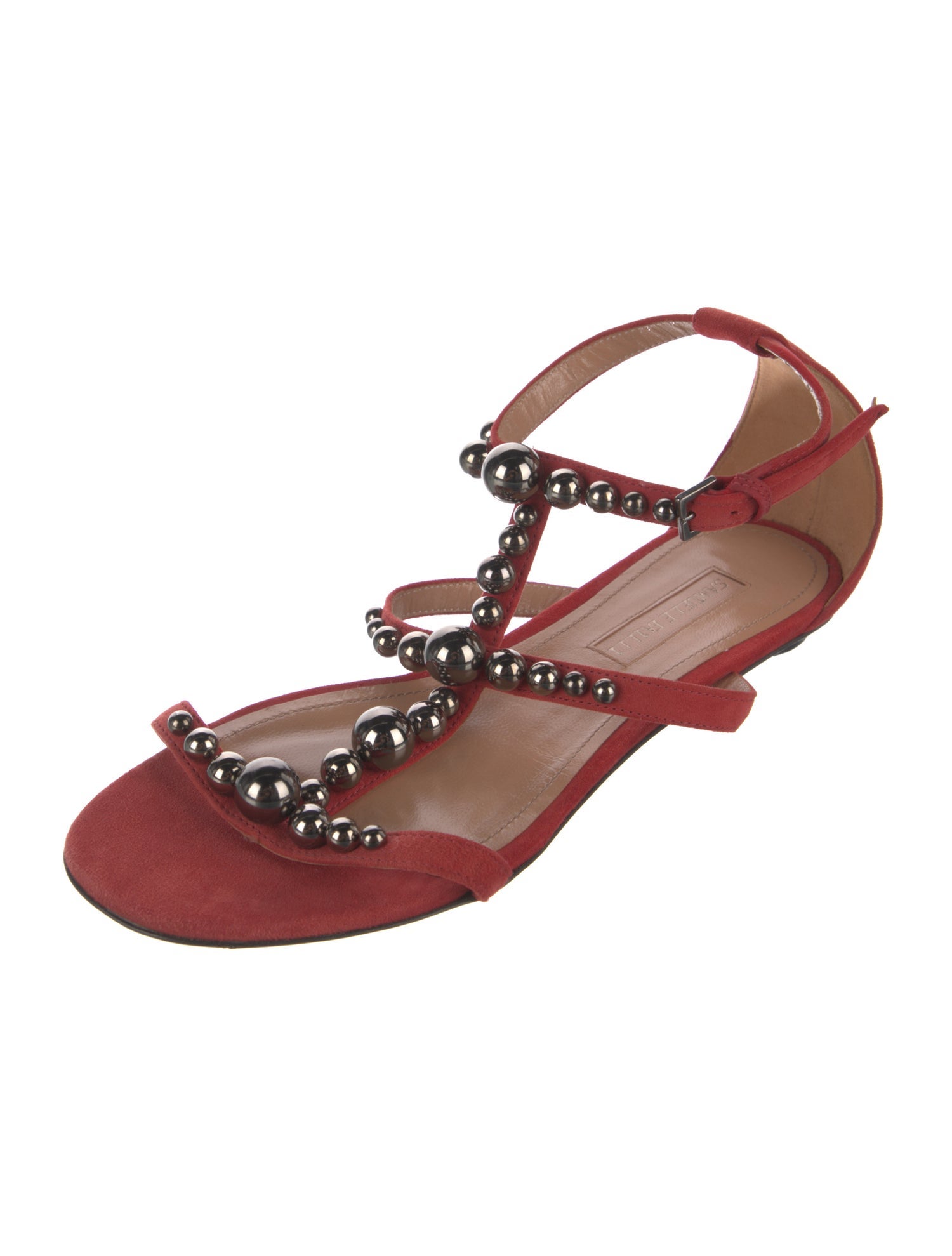 Samuele Failli Suede Beaded Accents T-Strap Sandals