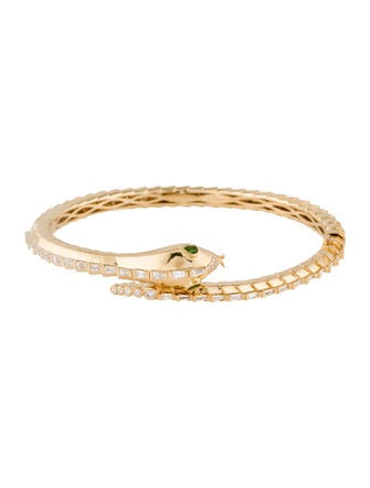 SHAY 18K Diamond & Tsavorite Garnet Snake Cuff Bracelet